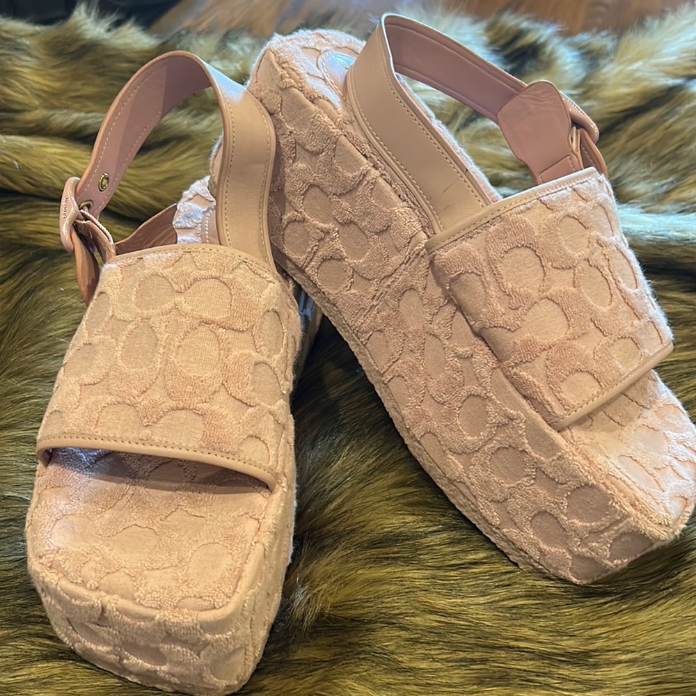 Coach Womens Noelle Pink Platform Sandals In Signature Terry Cloth